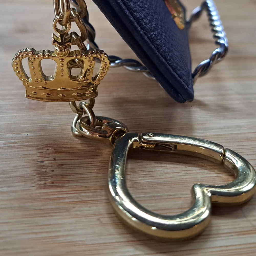 Juicy Couture Card Holder Wallet Keychain Navy Blue Zip Coin Pouch ID Case